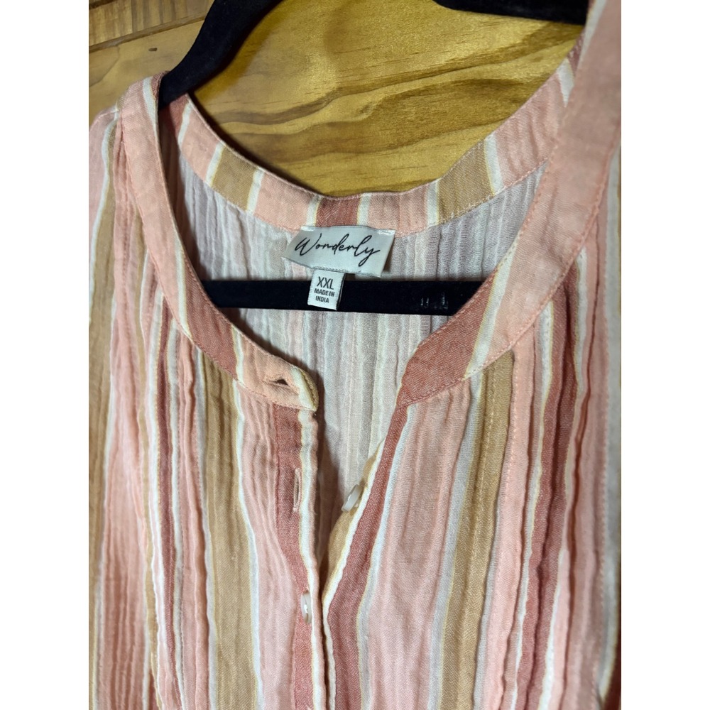 Wonderly Pink Striped 100% Cotton Gauze Sleeveless Henley Shift Dress XXL Womens - Picture 4 of 6